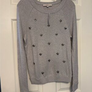 New - LOFT Light Gray Sweater with Jewel Accents